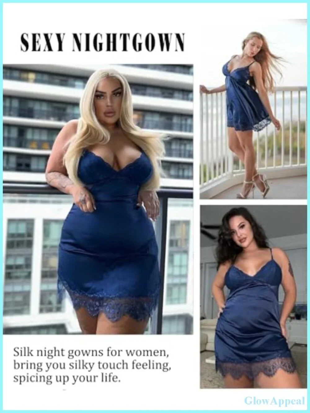 Women's Silk Nightgown Babydoll Dress with Lace V-Neck Adjustable Straps Satin